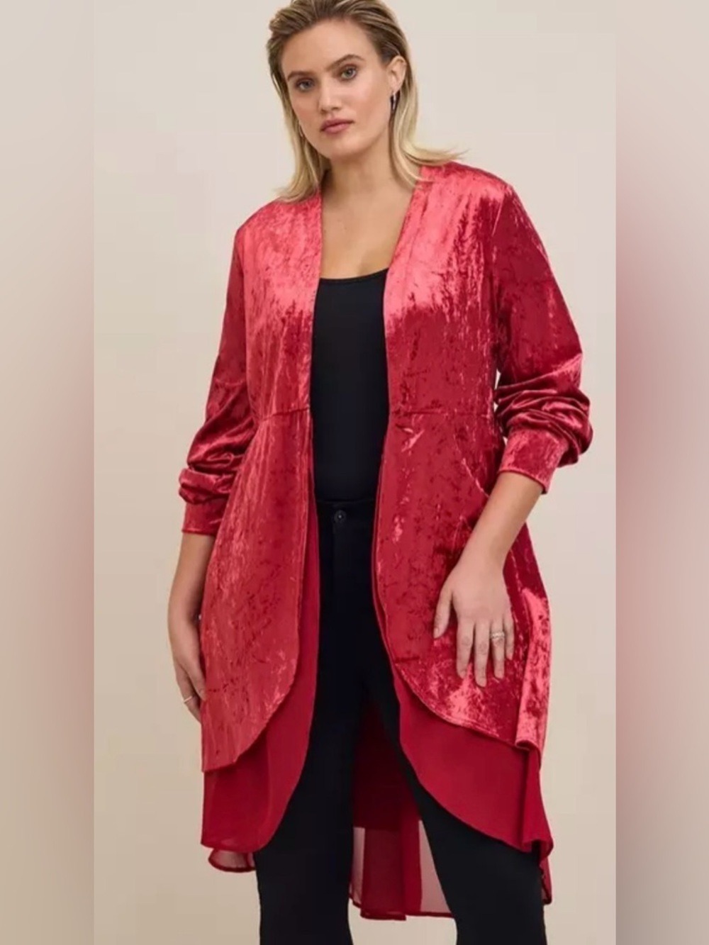 Torrid Red Crushed Velvet Chiffon Mix Kimono Cardigan size 00 medium or large